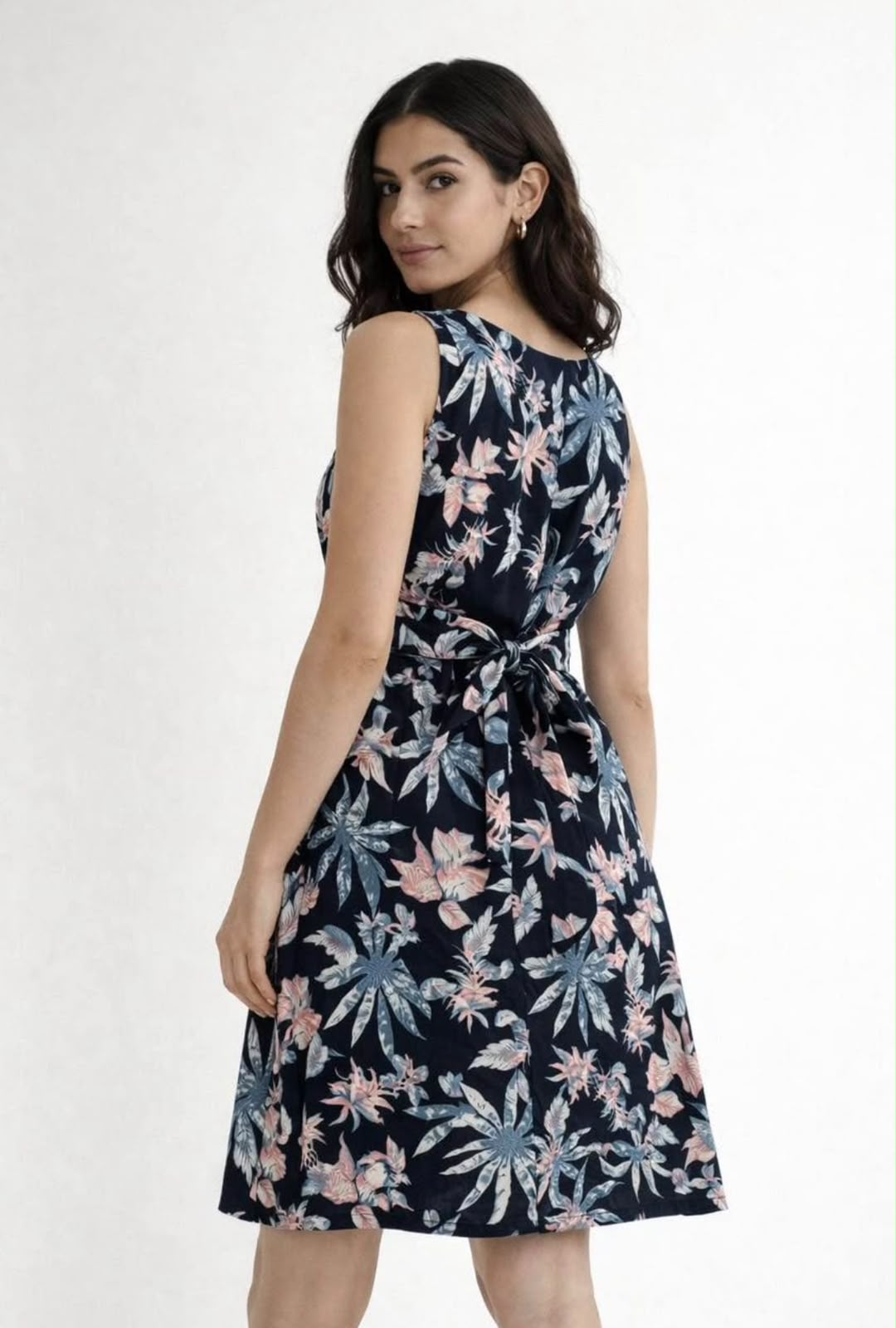 Robe Fleurie Marine à Nouer — Sans Manches