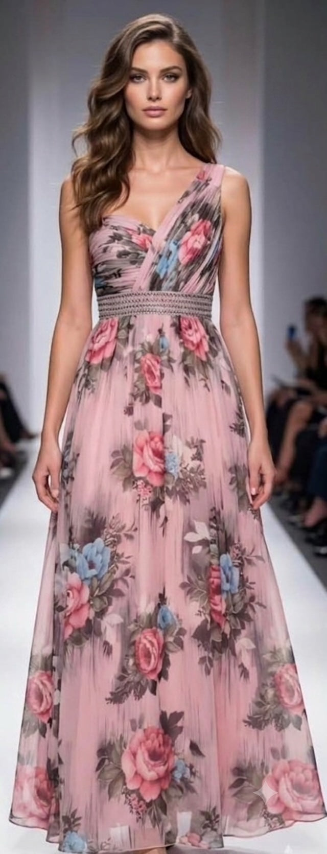 Robe Longue Fleurie Rose — Asymétrique