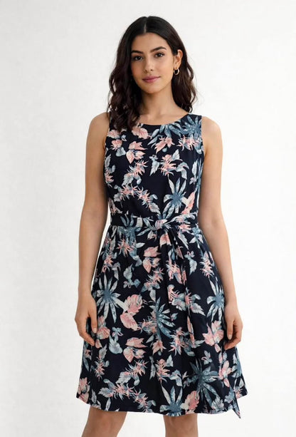 Robe Fleurie Marine à Nouer — Sans Manches